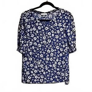 Calvin Klein floral blouse Size L with pleated puff sleeves